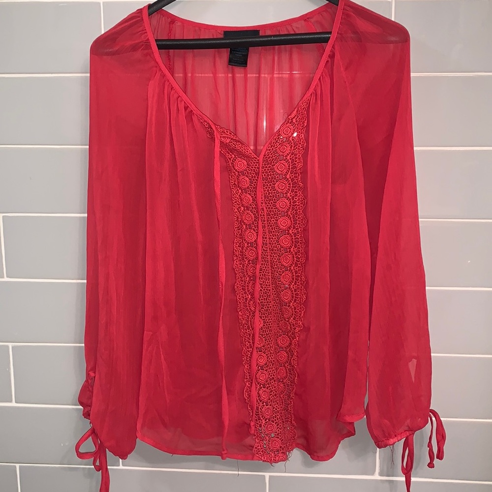 Sheer Red Boho Top
